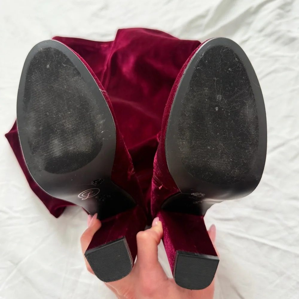 Chinese Laundry Red Wine Brenda Velvet Over The Knee Boots | Burgundy | Size 6
